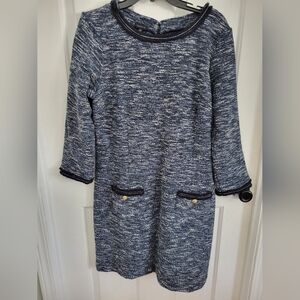 Talbots Tweed Shift Dress Womens Size 12 Gold Buttons Front Pockets Scoop Neck